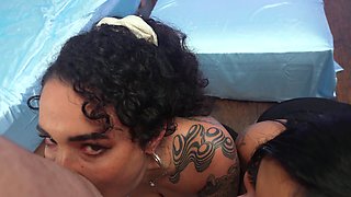 Two Tattooed Thicc Girls Suck Cock Perfectly