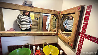 Kinky Mary Pisses Standing in the Bathroom Hairy Pussy Close-up Golden Stream