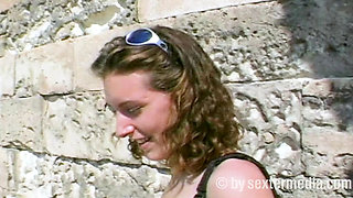 Horny Blonde Teen Fucks Herself with Huge Dildo by the Pool in Mallorca