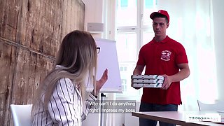Monika Phamous Seduces Pizza Guy in Office Temptation