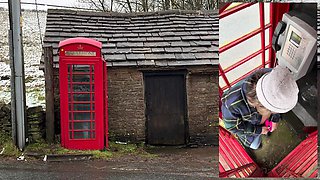 Cumming hard in public red telephone box with Lush remote