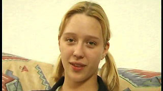 Blonde teen with small tits gets naked at casting
