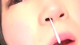 Momoka Arisu Shoves Six Cotton Swabs Into Her Nose and Makes Slime with Her Own Mucus!