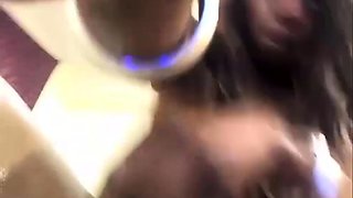Buxom black chick fucks her squirting pussy with a big toy