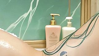 Beautiful Nude Woman with Emerald Crown Braid in Luxury Soapy Bath
