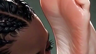 Blonde Queen Foot Domination - Ebony Slave Passionately Sucking Her Feet