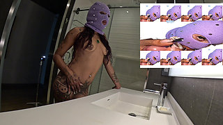 Sexy Mixed Ebony in Ski Mask Receives a Throat Pie