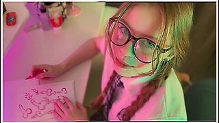 Schoolgirl With Glasses Drew Penises Instead Of Homework And Was Fucked On The Table