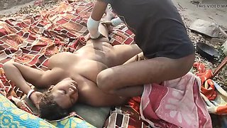 Desi housewife outdoor oil massage handjob with big tits and big nipples