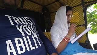 Sona Bhabhi Sucks My Big Dick Inside an Auto While I Masturbate - Indian Blowjob & Cumshot