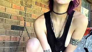 Brunette enjoys the toy on gaping pussy while masturbating