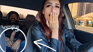 Slutty Brazilian Driver Catches Passenger Jerking Off in Car - Blowjob & Swallow in 4K