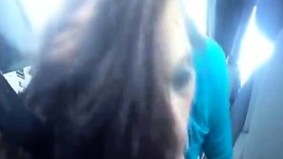 Brunette girl gives car blowjob and swallows cum