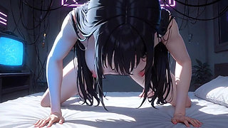Cute Anime Girls Posing on Bed in Front of You, Ai Animation
