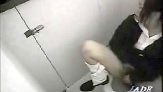 Japanese gal gets her hairy pussy spied by voyeur toilet cam