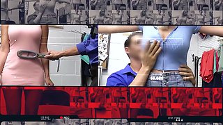 Shoplyfter mylf - dark haired cougar pretending to be prego caught jamming things under her shirt