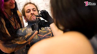 Three aggressive spandex princesses ruin tattooed victim with deep sounding & urethral fingering
