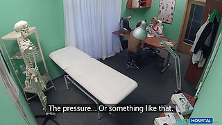Blonda nurse in total uniform bangs her latest patient - faux hospital