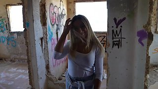 Busty Blonde Italian Hottie Sucks a Huge Boner Of a Guy From Tinder In an Abandoned Building