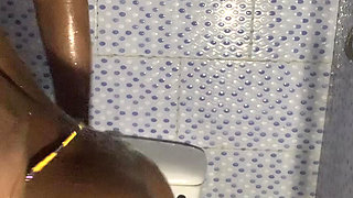 Hot ebony babe alone time in the bathroom