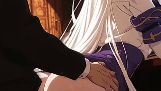 White hair desk grope purple pussy lift blonde wine tits red