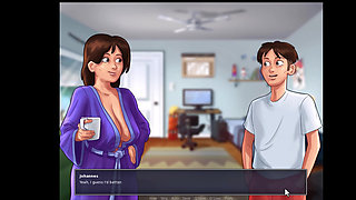 Summertime Saga, she gave him a handjob in the shower and cleaned him up.