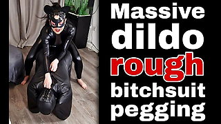 Leather Bitchsuit Pegging Femdom FLR Miss Raven Training Zero Huge Strap On Dildo Strapon Bondage BDSM Mistress FLR