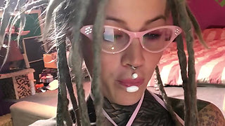 Glasses & Fur Lingerie Tattooed Cutie Creams on Her Dildo