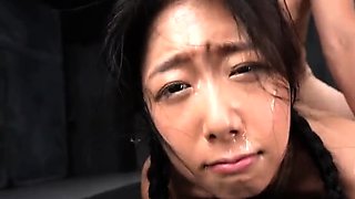 Asian girl banged rough and blasted with cum in BDSM session