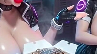Two Cute Women Working at Cyberpunk Corner, Ai Animation