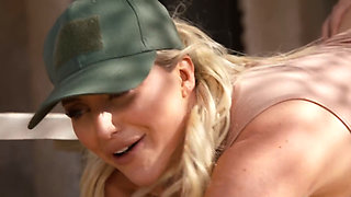 Mature PAWG Sucks and Fucks Young Guy in Army Uniform Outdoors