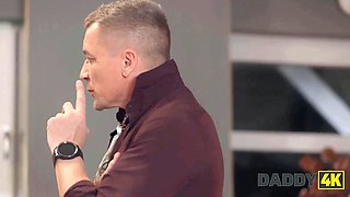 Daddy4k. my stepdaddy is interviewing my gf while he fucks her
