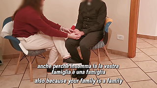 Wife cheats on her husband with PRETE getting fucked and cum in her mouth / dialogues eng/ sub eng