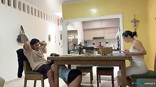 NamiQsein Fucks Teen Stepdaughter on Table - Big Ass Riding & Creampie While Mom Isn't Looking
