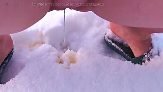 Busty Redhead MILF Femdom Pissing in Snow - Makes Guy Eat Yellow Snow Naked