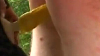 Humiliating ass penetrating with dildo