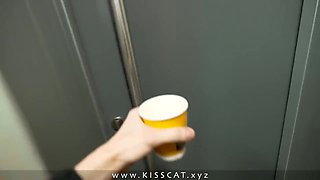 Why Step Son In Public Toilet With Step Mom? Stepmommy Get Risky Cum In Coffee