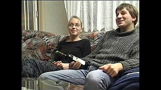 Cute 19-year-old with small tits gets fingered and fucked on the couch
