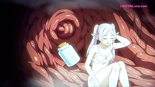 Frieren gets wrecked by tentacle cock until she overflows