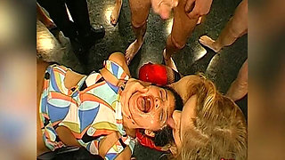Horny Blondes in Wild Bukkake Cum Frenzy