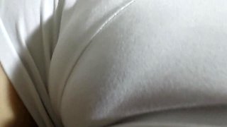 My step brother touching my pussy! He loves filming my cameltoe in white gym shorts.