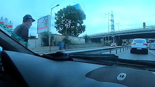 Naked Driving Leads to Quick Car Sex with Busty Czech Teen