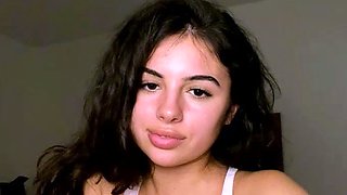 Amateur young brunette enjoys dildo on solo masturbation