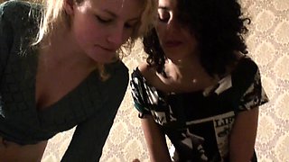 Blonde Brunette Lesbians Sucking And Fucking in club toilet