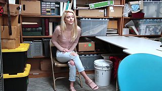 Tiny Bambino gets face fucked by big-titted Riley in a steamy office scene