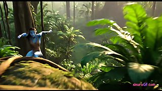 Avatar babes swallows monster cock deep in Pandora jungle