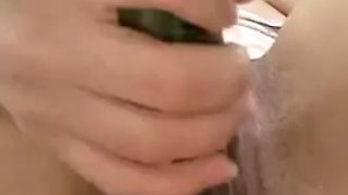 Cucumber tears my pussy in the bathroom