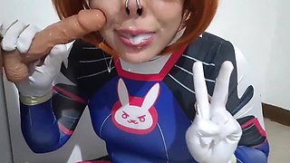 Trams lady with Dva Costume play and DOMINATION & SUBMISSION Nosehook Providing a Blow-job, Slurping Spunk and Fellate to Ginormous Faux-cock