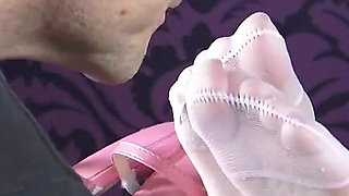 Blond Real Princess Nylons Foot Worshop and Footjob