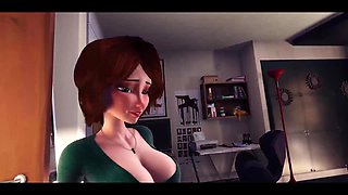 Busty Aunt Cass takes cock in pussy, cartoon POV video